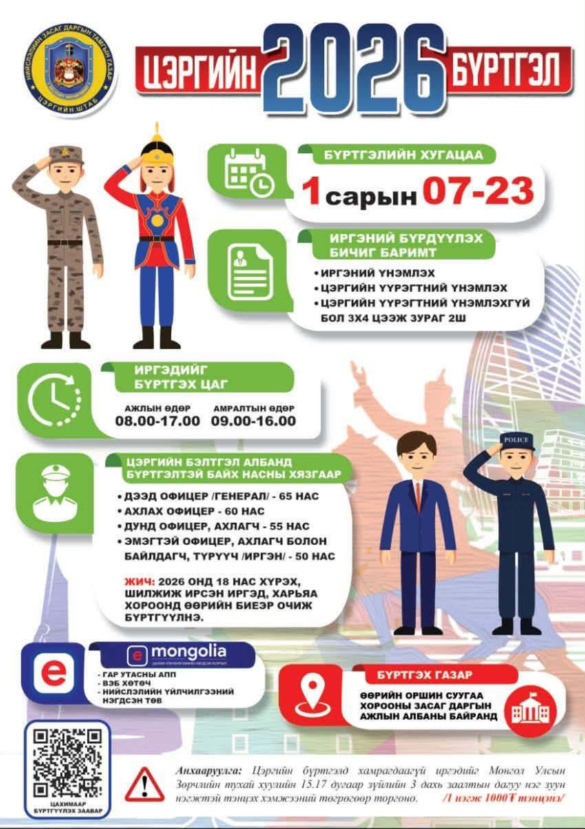 2026 оны цэргийн бүртгэлийг нэгдүгээр сарын 7-23-ны өдрүүдэд зохион байгуулна